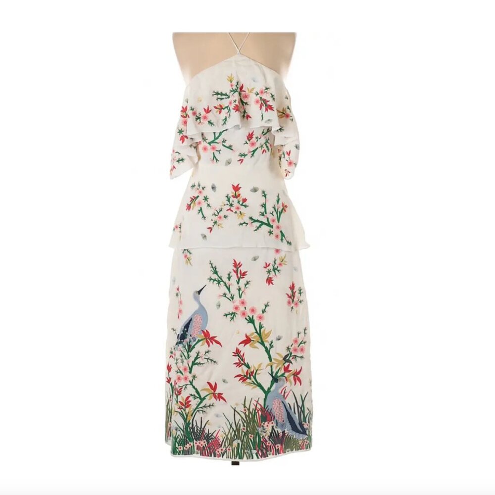Alice + Olivia Embroidered Midi Dress Size 8